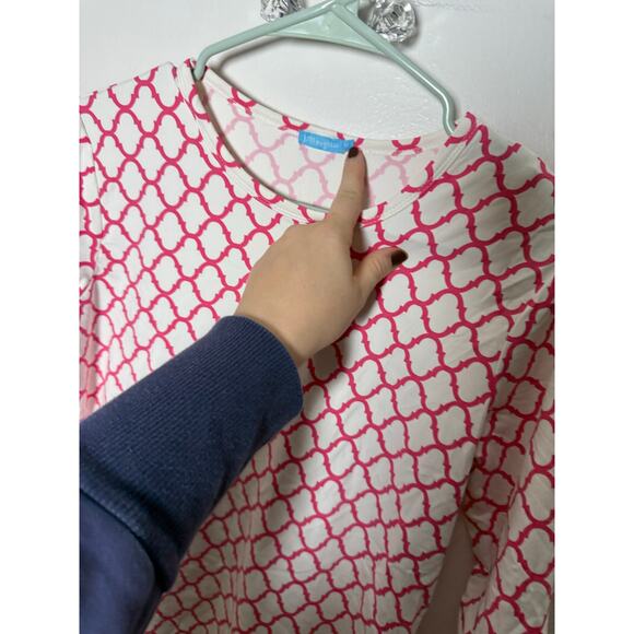 J. McLaughlin Pink White Catalina Cloth Stretchy 3/4 Sleeve Top Women's Medium - Picture 4 of 7